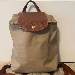 Lonchamp Le Pliage Beige Nylon Foldable Backpack